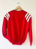 80's RED & WHITE STRIPED ZIPPER RAGLAN VINTAGE SWEATSHIRT