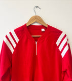 80's RED & WHITE STRIPED ZIPPER RAGLAN VINTAGE SWEATSHIRT