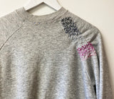 Upcycled Cherry Blossom Pink + Gray Hand Embroidered Vintage Sweatshirt