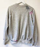 Upcycled Cherry Blossom Pink + Gray Hand Embroidered Vintage Sweatshirt