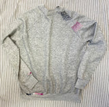 Upcycled Cherry Blossom Pink + Gray Hand Embroidered Vintage Sweatshirt