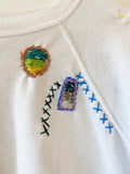 70's Shortsleeved White Hand Embroidered Vintage Sweatshirt