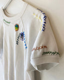 70's Shortsleeved White Hand Embroidered Vintage Sweatshirt