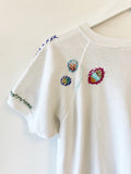 70's Shortsleeved White Hand Embroidered Vintage Sweatshirt
