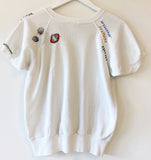 70's Shortsleeved White Hand Embroidered Vintage Sweatshirt