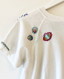 70's Shortsleeved White Hand Embroidered Vintage Sweatshirt