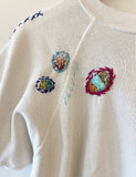 70's Shortsleeved White Hand Embroidered Vintage Sweatshirt
