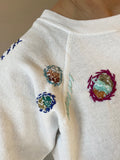 70's Shortsleeved White Hand Embroidered Vintage Sweatshirt