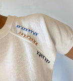 70's Shortsleeved White Hand Embroidered Vintage Sweatshirt