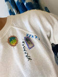 70's Shortsleeved White Hand Embroidered Vintage Sweatshirt