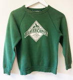 KIDS KELLY GREEN WHITE FLOCKED BEAVER CANOE OMER STRINGER VINTAGE SWEATSHIRT