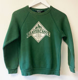 KIDS KELLY GREEN WHITE FLOCKED BEAVER CANOE OMER STRINGER VINTAGE SWEATSHIRT