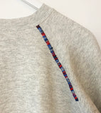 Preppy Light Grey Blue Marbled Hand Embroidered Vintage Sweatshirt