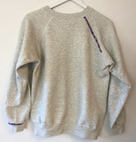 Preppy Light Grey Blue Marbled Hand Embroidered Vintage Sweatshirt