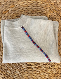 Preppy Light Grey Blue Marbled Hand Embroidered Vintage Sweatshirt