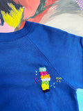 Royal Blue Totem  Hand Embroidered Vintage Sweatshirt