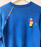 Royal Blue Totem  Hand Embroidered Vintage Sweatshirt