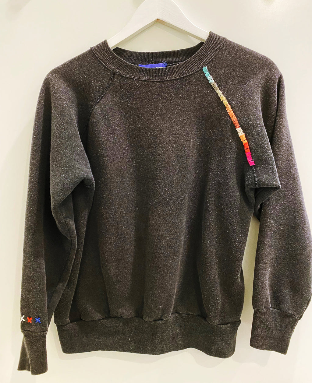 Faded Black 80's Upcycled Hand Embroidered Vintage Sweatshirt