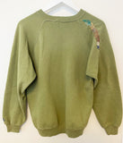 Military Green Hand Embroidered Vintage Sweatshirt