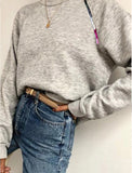 Upcycled Cherry Blossom Pink + Gray Hand Embroidered Vintage Sweatshirt