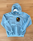 80'S FADED BABY BLUE GERMAN MOTOR WORKS PORSCHE SAN CARLOS VINTAGE HOODIE SWEATSHIRT