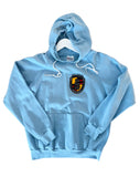 80'S FADED BABY BLUE GERMAN MOTOR WORKS PORSCHE SAN CARLOS VINTAGE HOODIE SWEATSHIRT