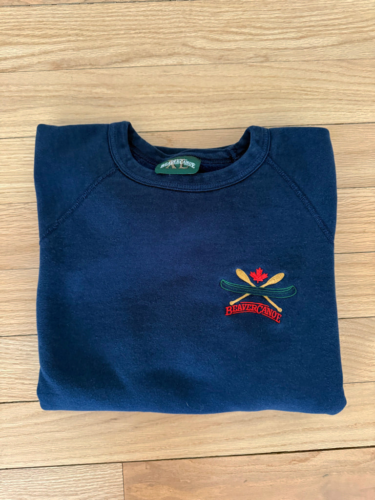 90's NAVY EMBROIDERED BEAVER CANOE VINTAGE SWEATSHIRT