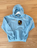 80'S FADED BABY BLUE GERMAN MOTOR WORKS PORSCHE SAN CARLOS VINTAGE HOODIE SWEATSHIRT