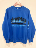 COBALT BLUE 80'S CALIFORNIA PALM TREE WITH MOON VINTAGE SWEATSHIRT - S/M