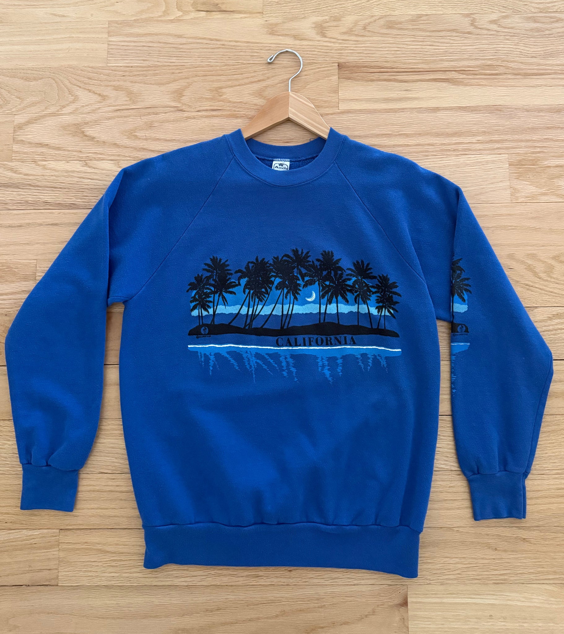 COBALT BLUE 80'S CALIFORNIA PALM TREE WITH MOON VINTAGE SWEATSHIRT
