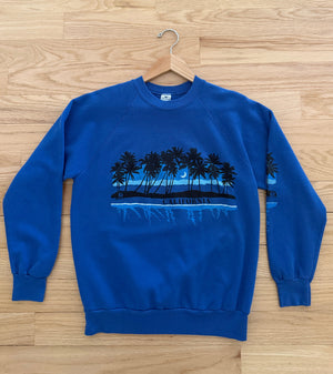 COBALT BLUE 80'S CALIFORNIA PALM TREE WITH MOON VINTAGE SWEATSHIRT