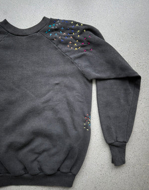 Faded Black 80's Upcycled Hand Embroidered Vintage Sweatshirt