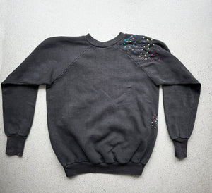 Faded Black 80's Upcycled Hand Embroidered Vintage Sweatshirt