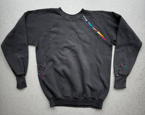 Faded Black 80's Upcycled Hand Embroidered Vintage Sweatshirt