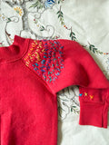 Red Baby 80's Hand Embroidered Vintage Sweatshirt - XS