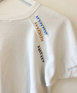 70's Shortsleeved White Hand Embroidered Vintage Sweatshirt