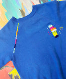 Royal Blue Totem  Hand Embroidered Vintage Sweatshirt