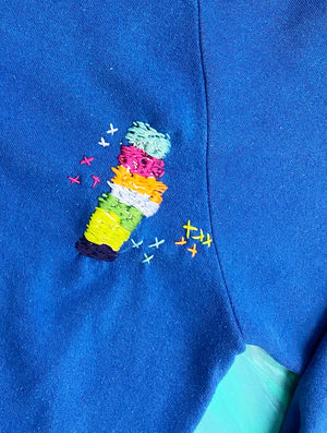 Royal Blue Totem  Hand Embroidered Vintage Sweatshirt