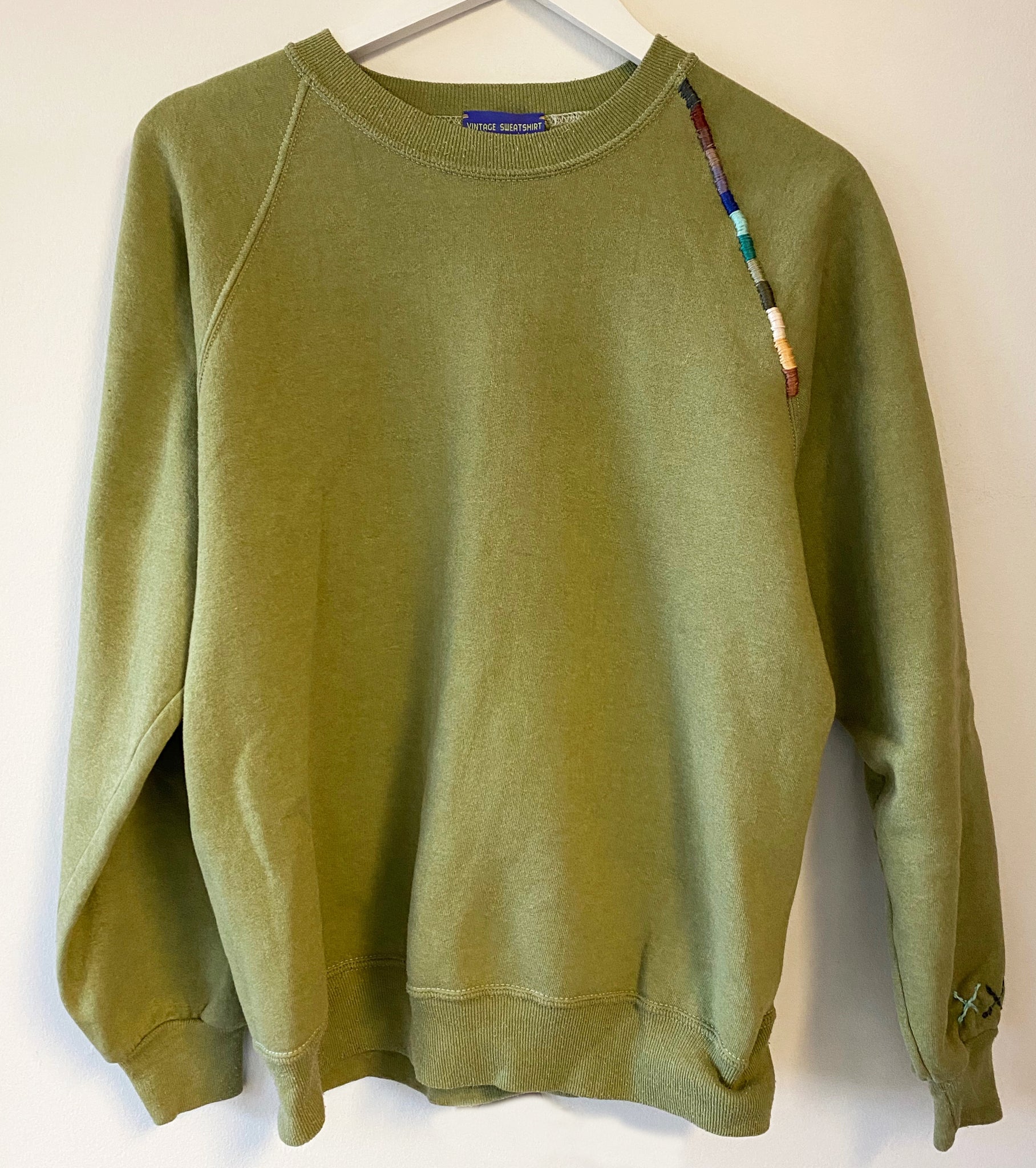 Military Green Hand Embroidered Vintage Sweatshirt