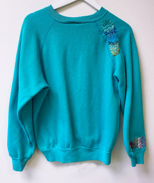 Teal Hand Embroidered Vintage Sweatshirt