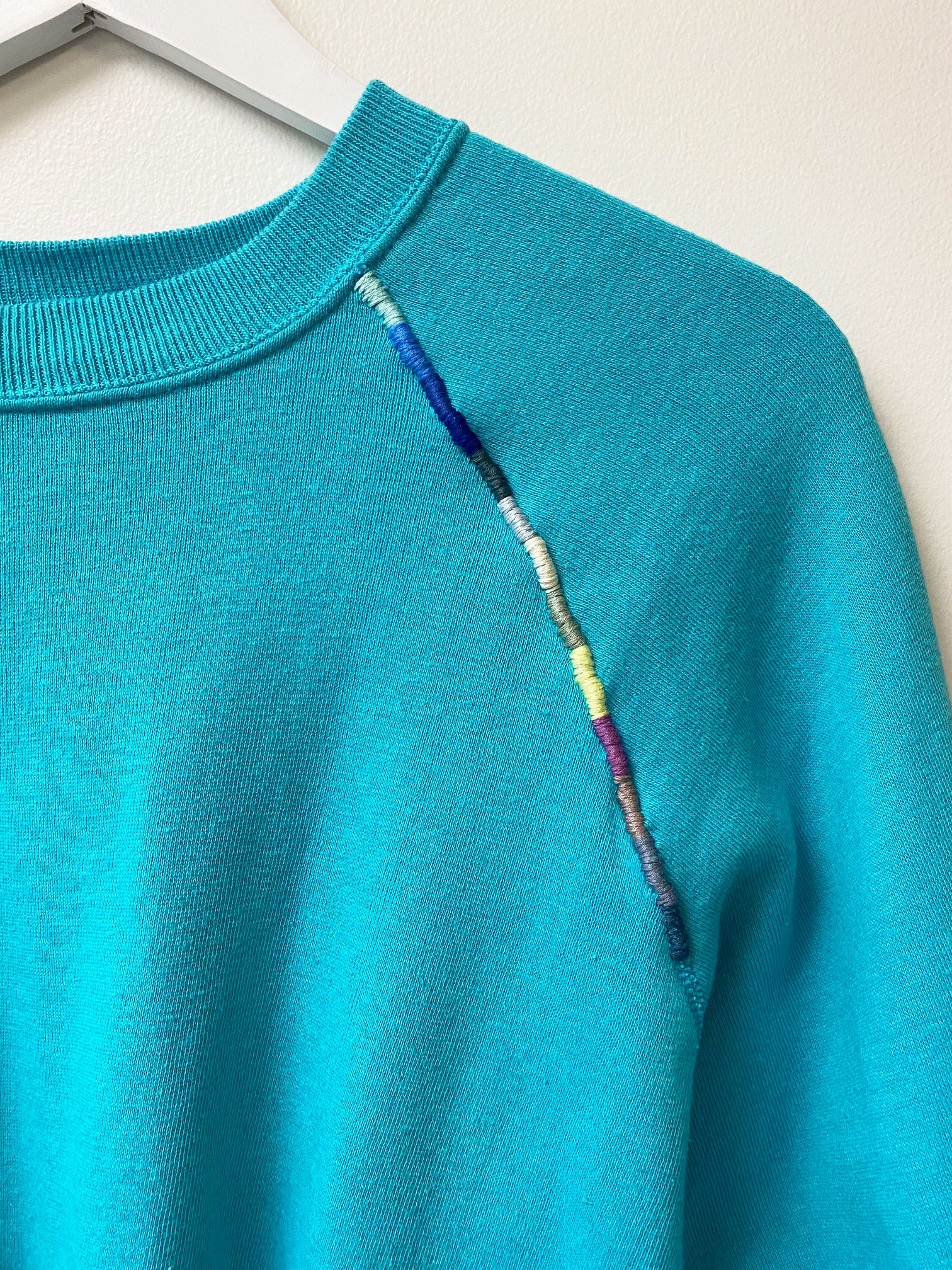 Teal Hand Embroidered Vintage Sweatshirt